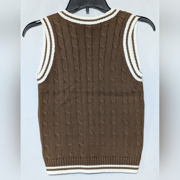 Brandy Melville Brown Cable Knit V-neck Sweater Vest, Made In Italy One Size NWT - Picture 9 of 12